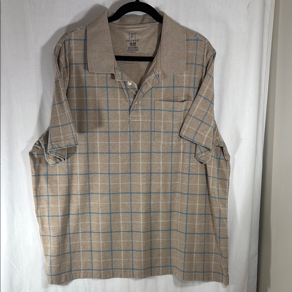 George Men's Beige Plaid Polo Shirt